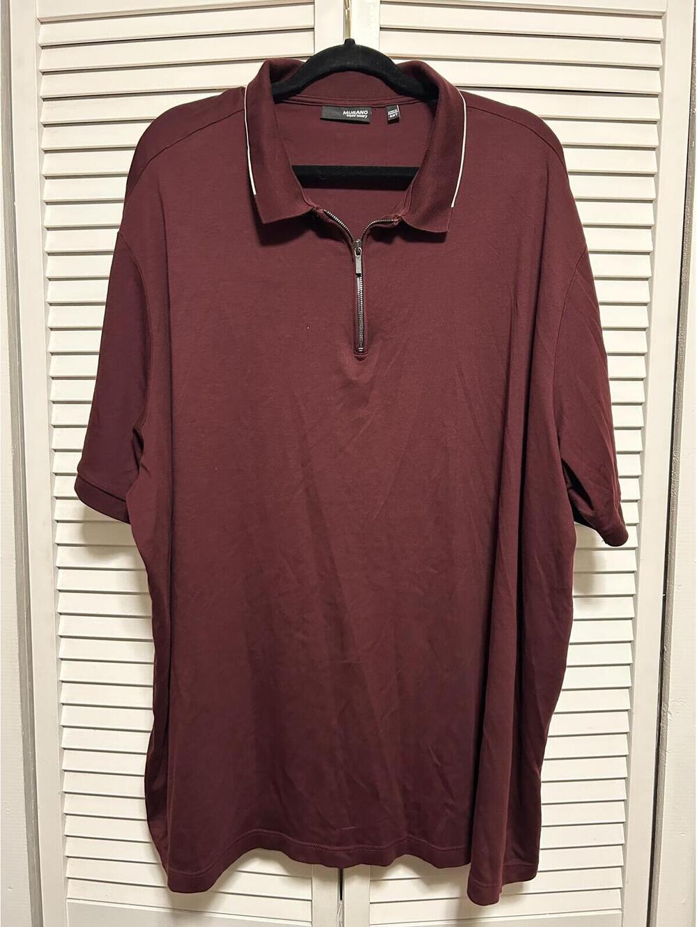 Murano Liquid Luxury Polo Shirt Mens 4XLT Burgundy Quarter Zip Short Sleeve